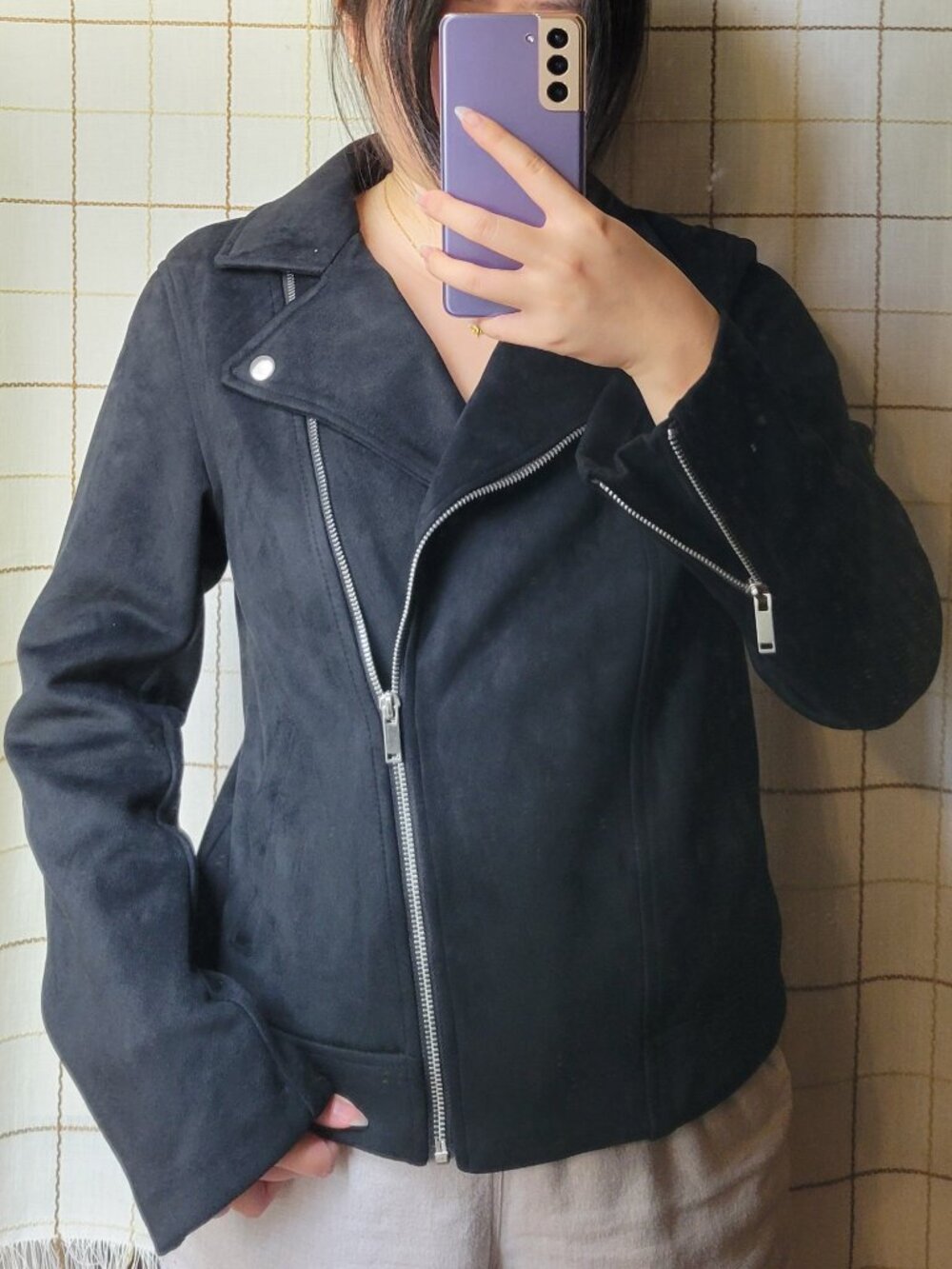 Old Navy Faux Suede Black Moto Jacket